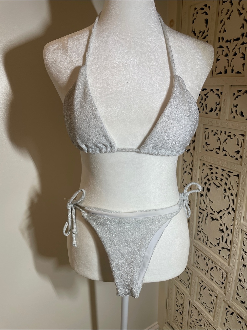 Silver Sparkle Tie-Side Bikini - Women Swim Bikini